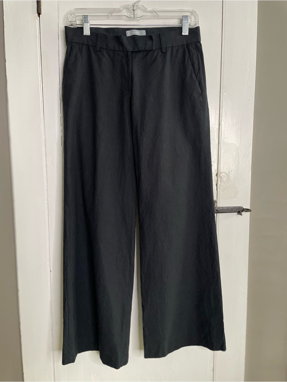 FARHI Black Pinstripe Wide-Leg Cotton Twill Dress Pants Straight Leg Size 2